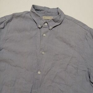 Everlane Men's 100% Linen‎ Blue Long Sleeve Oxford Button Shirt Size Medium